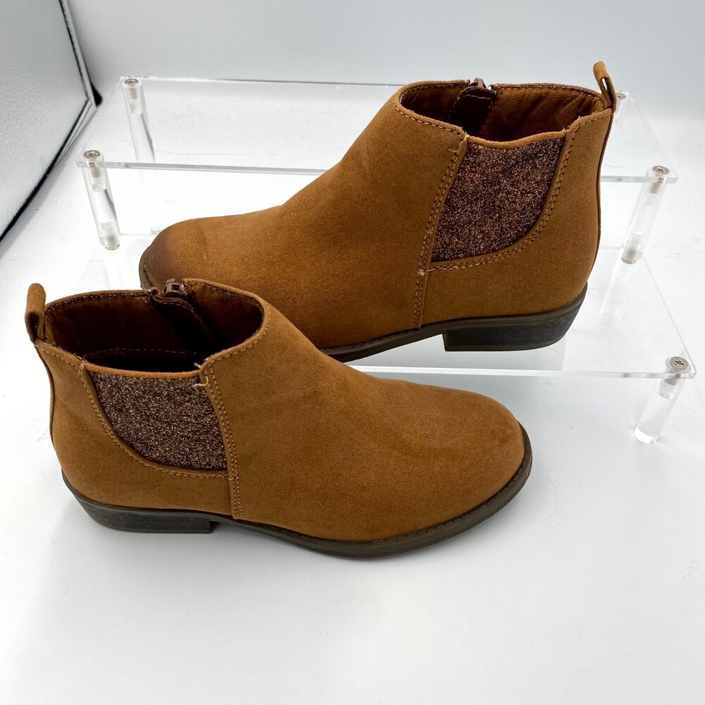 Rachel Zoe Kids US 1 Boots Brown Glittery Round Toe Side Zip Ankle Chelsea Boot
